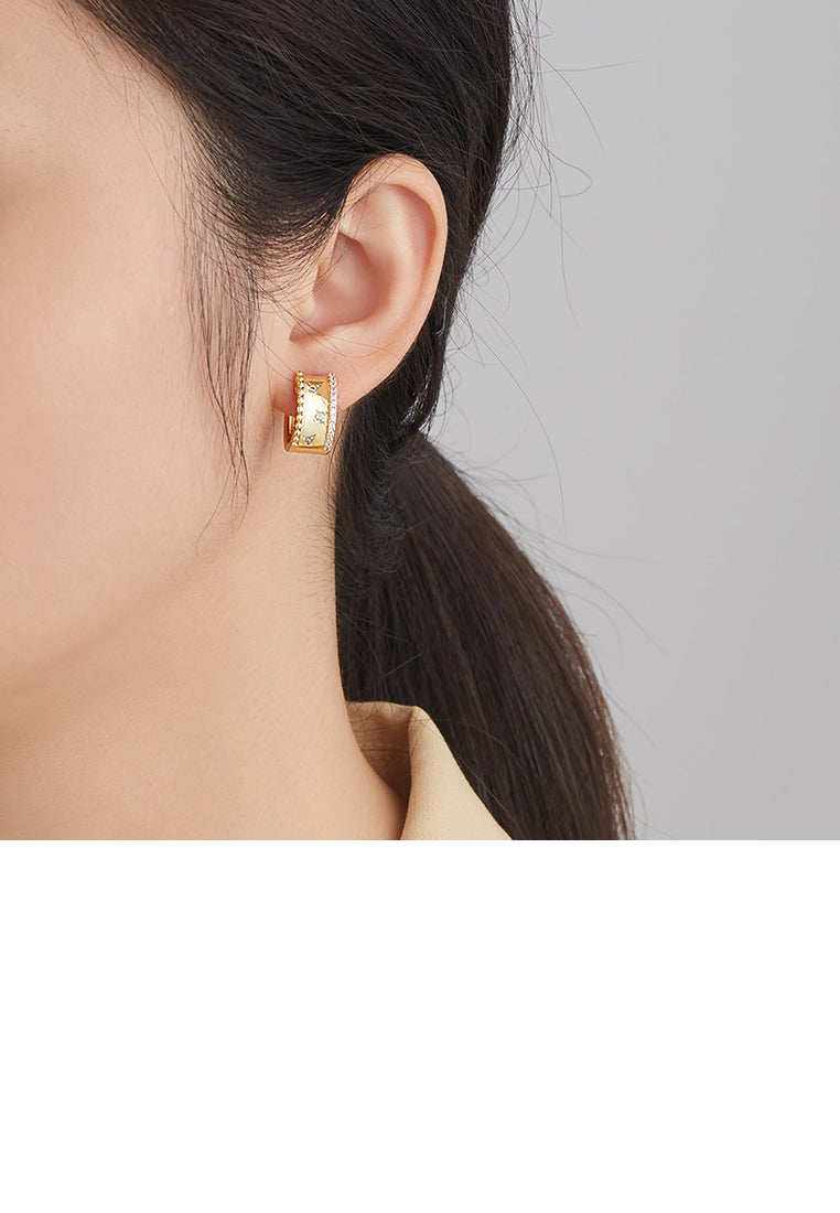 Fashion and Simple Plated Gold Geometric Pattern Stud Earrings with Cubic Zirconia - Luxurious Look