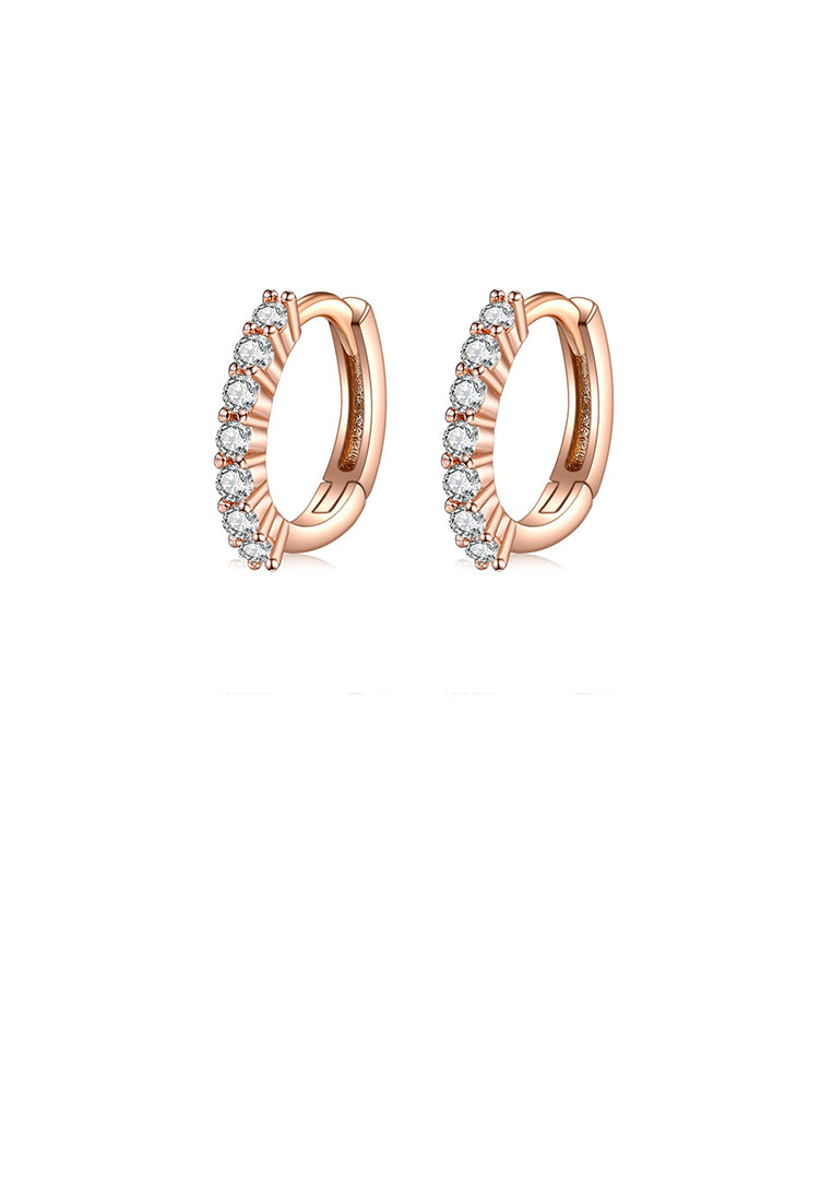 925 Sterling Silver Simple Temperament Plated Rose Gold Geometric Circle Stud Earrings with Cubic Zirconia - Luxurious Look