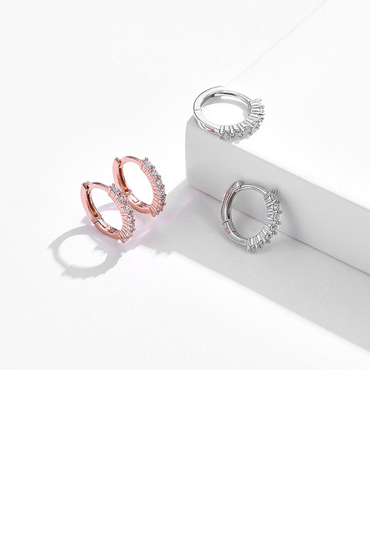 925 Sterling Silver Simple Temperament Plated Rose Gold Geometric Circle Stud Earrings with Cubic Zirconia - Luxurious Look