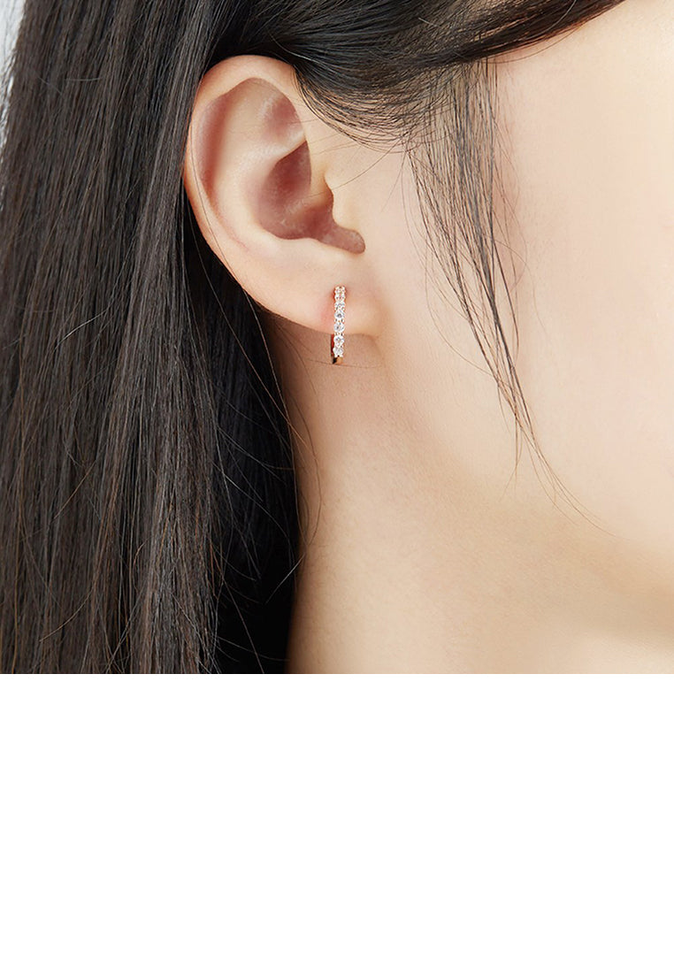 925 Sterling Silver Simple Temperament Plated Rose Gold Geometric Circle Stud Earrings with Cubic Zirconia - Luxurious Look