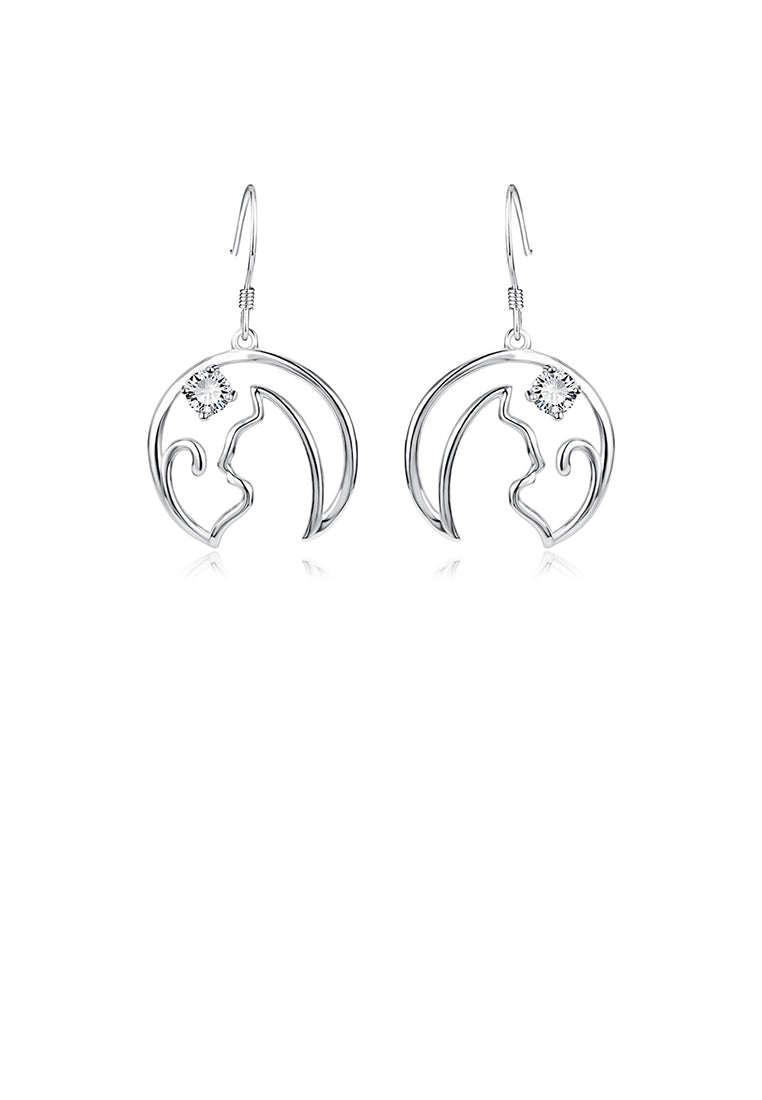 925 Sterling Silver Simple Cute Moon Cat Earrings with Cubic Zirconia - Luxurious Look