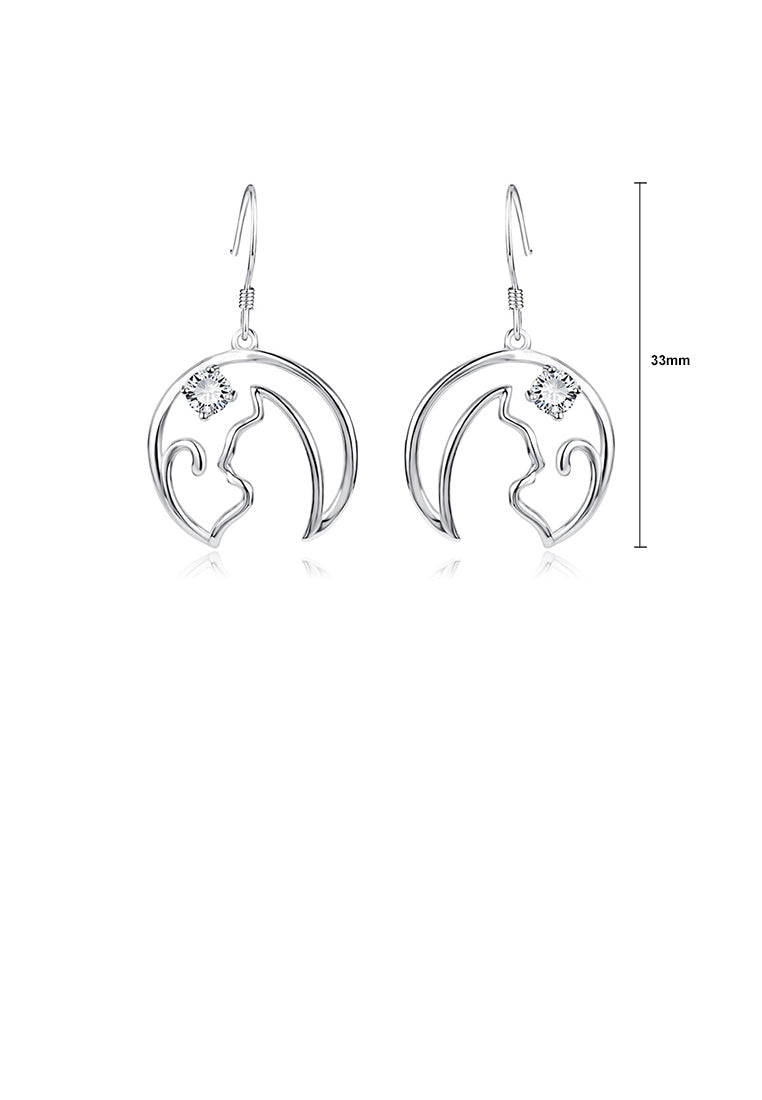 925 Sterling Silver Simple Cute Moon Cat Earrings with Cubic Zirconia - Luxurious Look