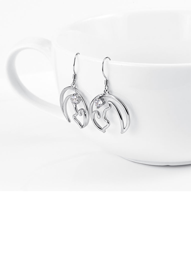 925 Sterling Silver Simple Cute Moon Cat Earrings with Cubic Zirconia - Luxurious Look
