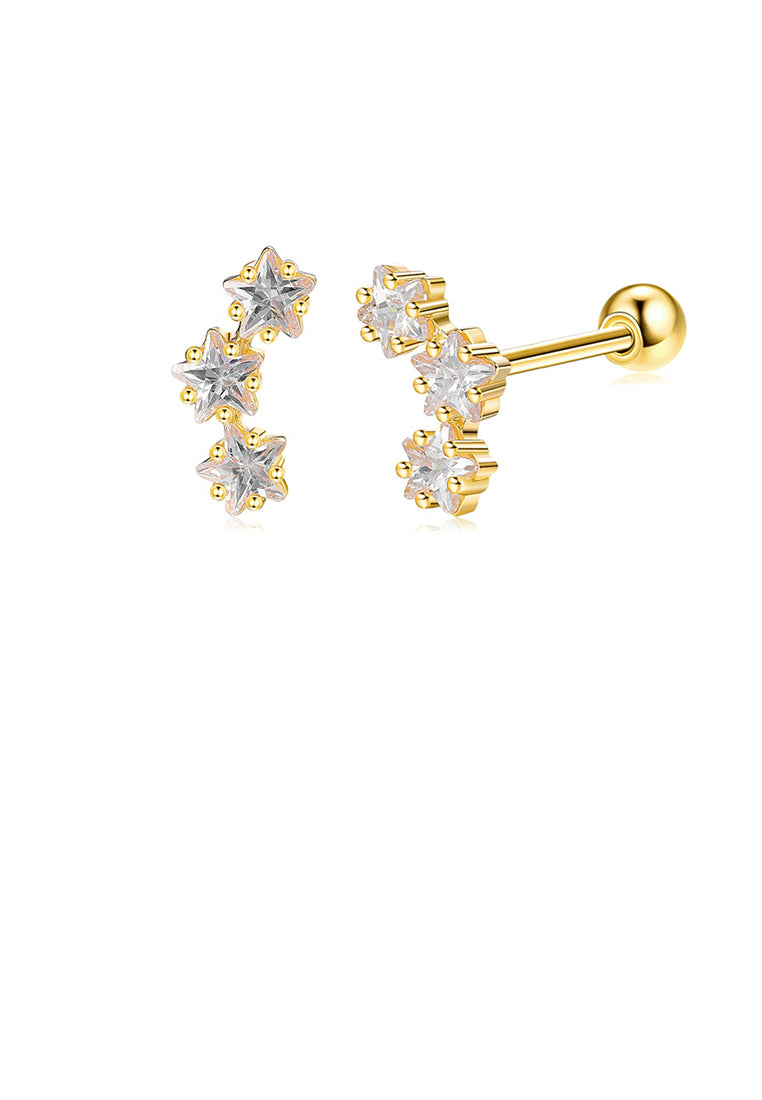 925 Sterling Silver Plated Gold Fashion Simple Star Stud Earrings with Cubic Zirconia - Luxurious Look