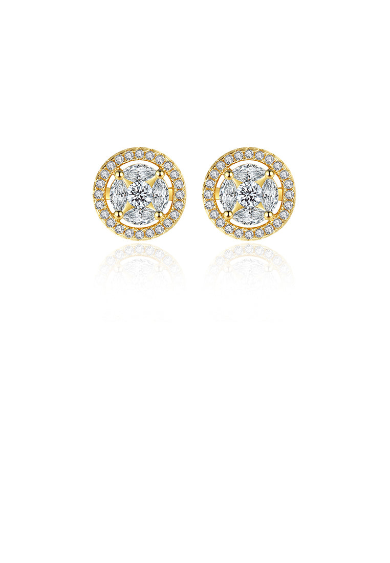 Simple Temperament Plated Gold Geometric Round Stud Earrings with Cubic Zirconia - Luxurious Look
