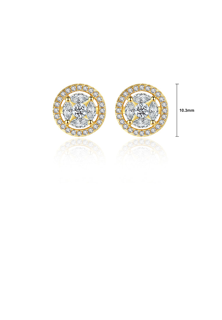 Simple Temperament Plated Gold Geometric Round Stud Earrings with Cubic Zirconia - Luxurious Look