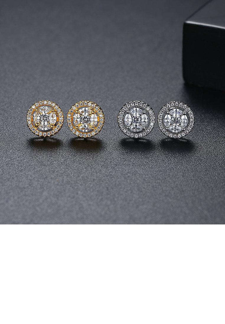 Simple Temperament Plated Gold Geometric Round Stud Earrings with Cubic Zirconia - Luxurious Look
