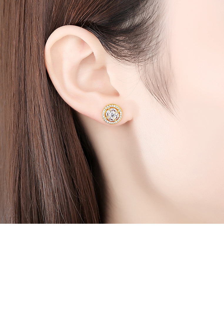 Simple Temperament Plated Gold Geometric Round Stud Earrings with Cubic Zirconia - Luxurious Look