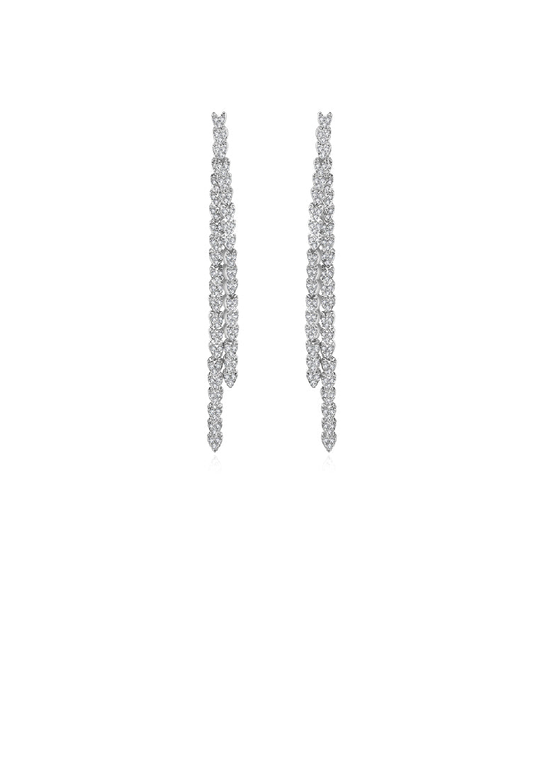 Fashion Simple Heart Tassel Long Earrings with Cubic Zirconia - Luxurious Look