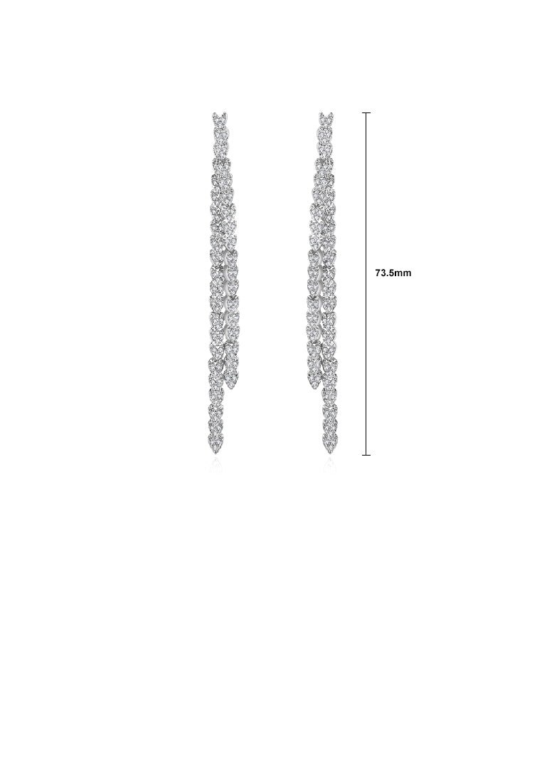 Fashion Simple Heart Tassel Long Earrings with Cubic Zirconia - Luxurious Look