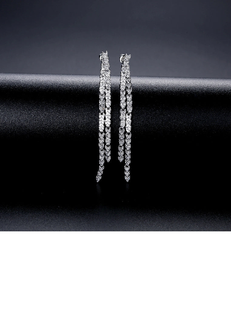 Fashion Simple Heart Tassel Long Earrings with Cubic Zirconia - Luxurious Look