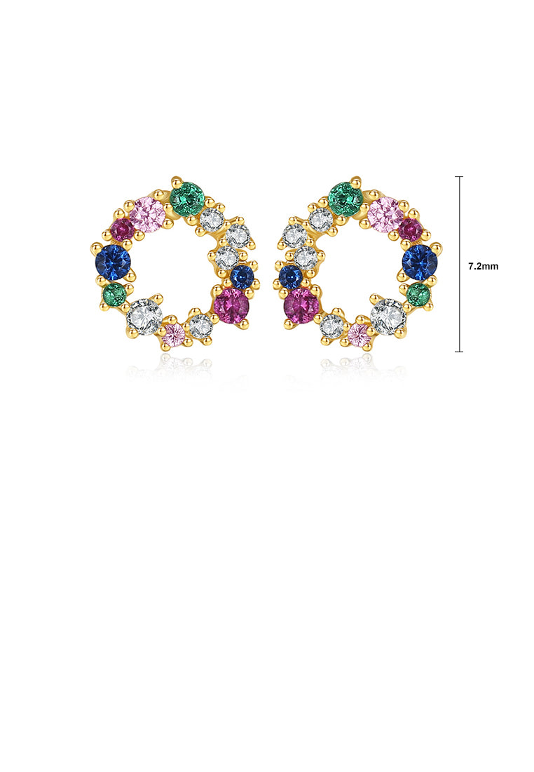 925 Sterling Silver Plated Gold Fashion Simple Hollow Geometric Round Stud Earrings with Colorful Cubic Zirconia - Luxurious Look