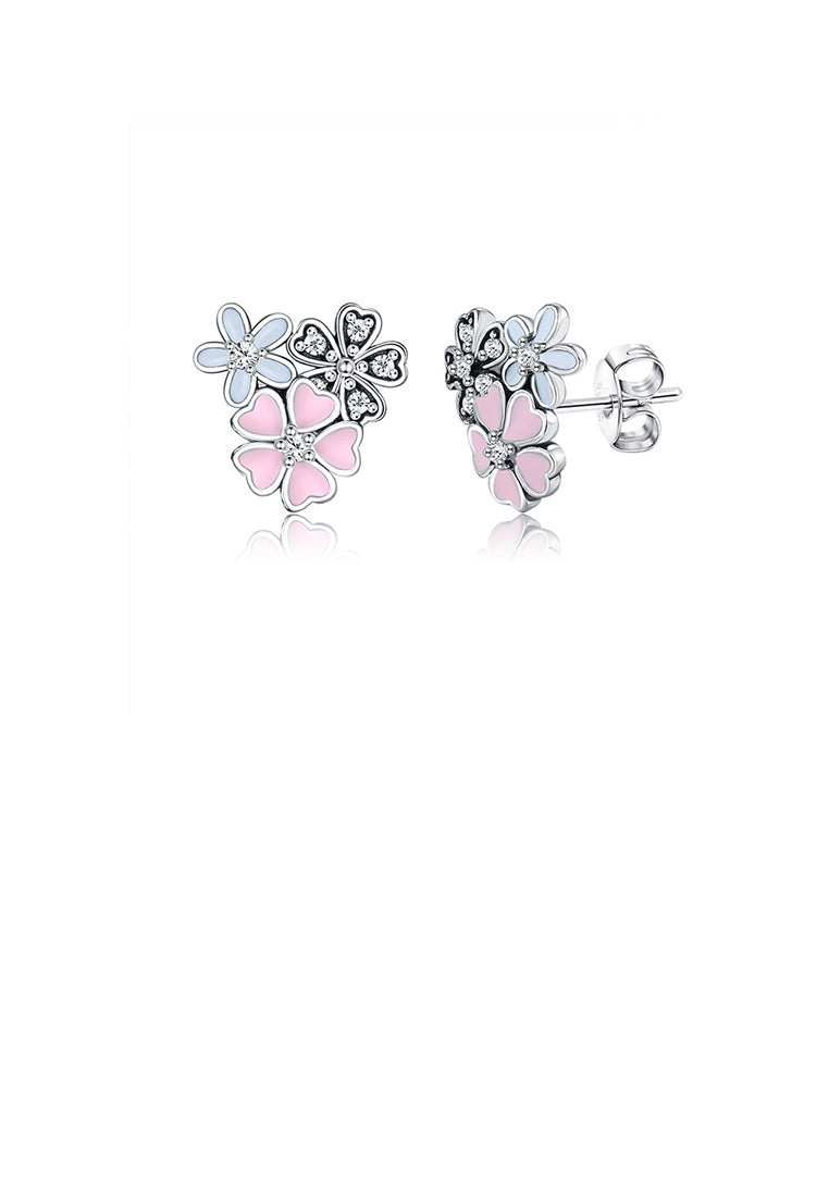925 Sterling Silver Elegant Fashion Flower Stud Earrings with Cubic Zirconia - Luxurious Look