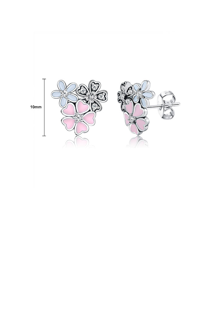 925 Sterling Silver Elegant Fashion Flower Stud Earrings with Cubic Zirconia - Luxurious Look