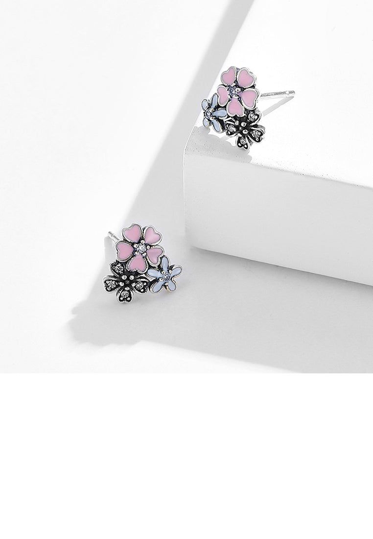 925 Sterling Silver Elegant Fashion Flower Stud Earrings with Cubic Zirconia - Luxurious Look