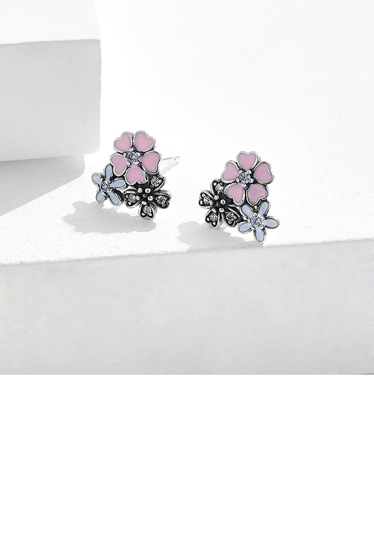 925 Sterling Silver Elegant Fashion Flower Stud Earrings with Cubic Zirconia - Luxurious Look