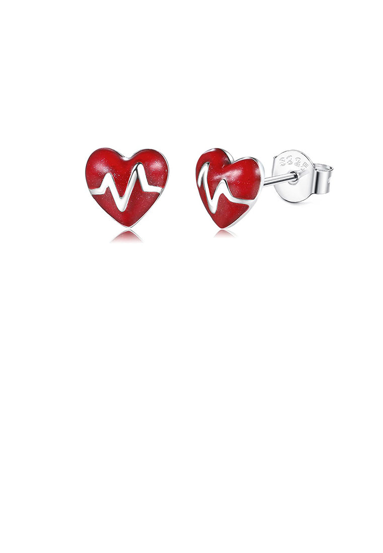925 Sterling Silver Simple Romantic Red Heart-shaped Stud Earrings - Vibrant Color
