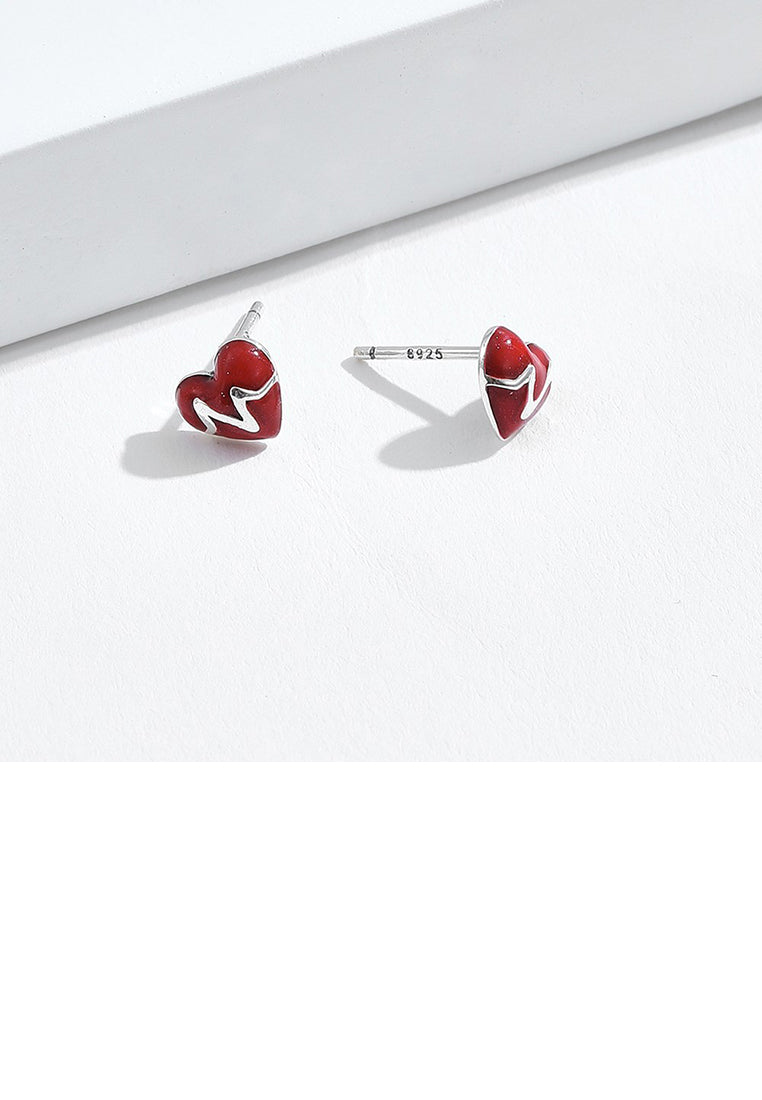 925 Sterling Silver Simple Romantic Red Heart-shaped Stud Earrings - Vibrant Color