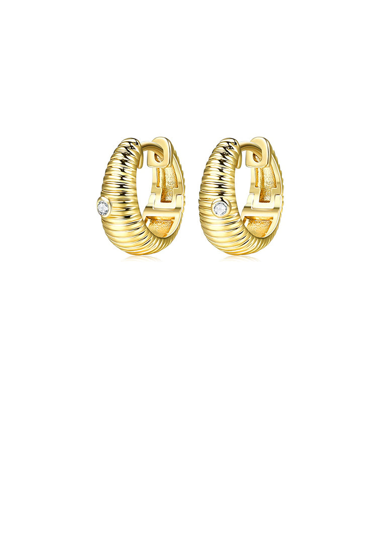 Simple Personality Plated Gold Wave Pattern Geometric Round Stud Earrings with Cubic Zirconia - Luxurious Look