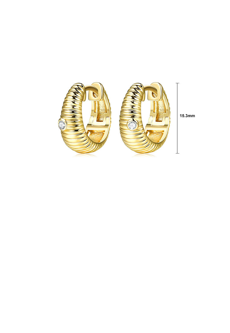 Simple Personality Plated Gold Wave Pattern Geometric Round Stud Earrings with Cubic Zirconia - Luxurious Look
