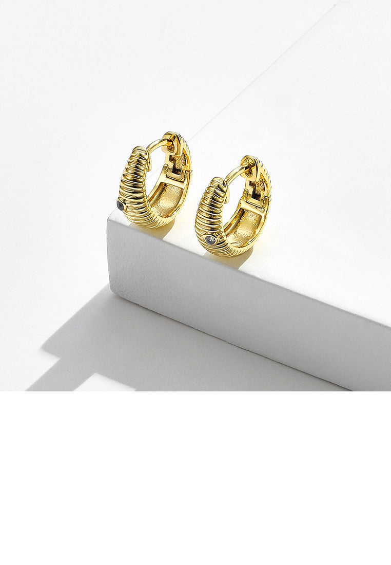 Simple Personality Plated Gold Wave Pattern Geometric Round Stud Earrings with Cubic Zirconia - Luxurious Look