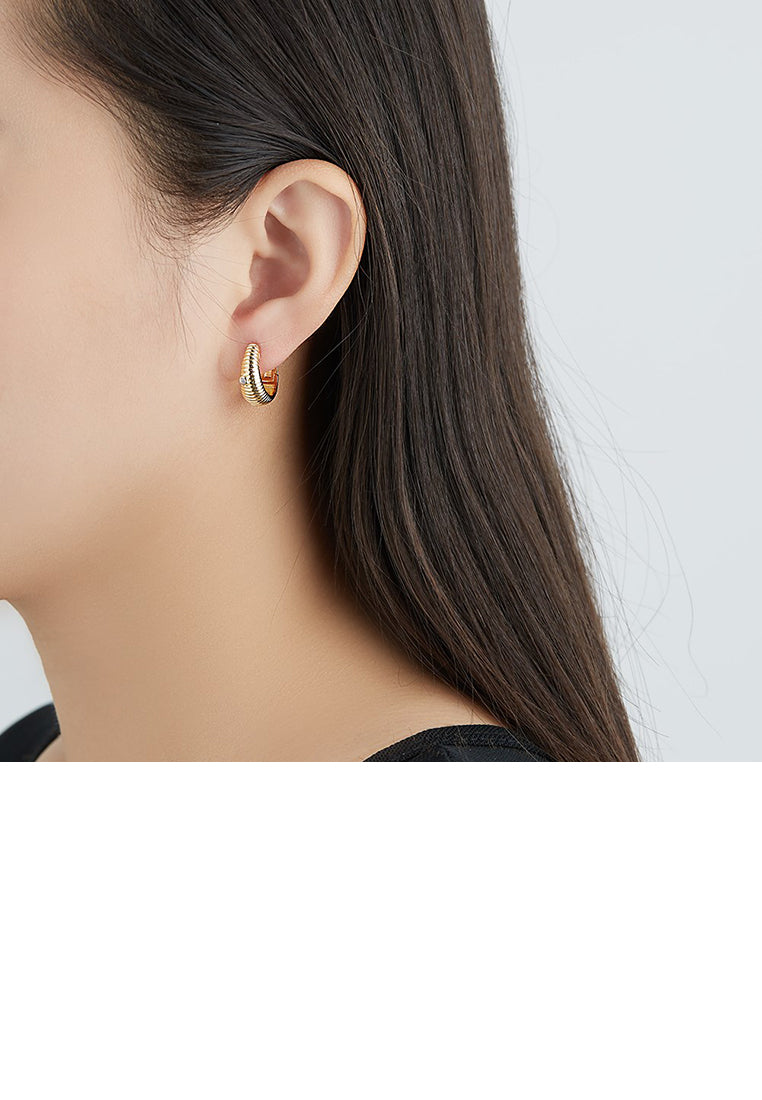 Simple Personality Plated Gold Wave Pattern Geometric Round Stud Earrings with Cubic Zirconia - Luxurious Look