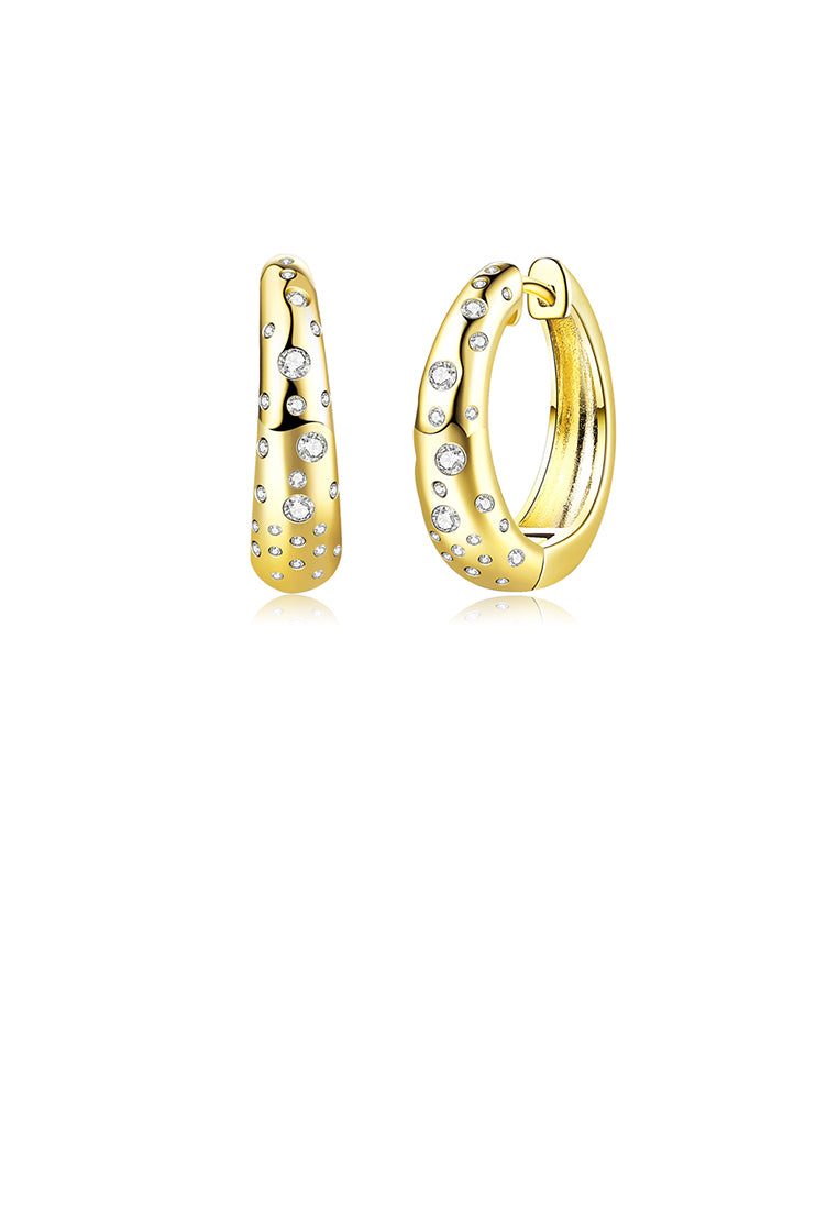 Simple and Fashion Plated Gold Geometric Circle Stud Earrings with Cubic Zirconia - Luxurious Look