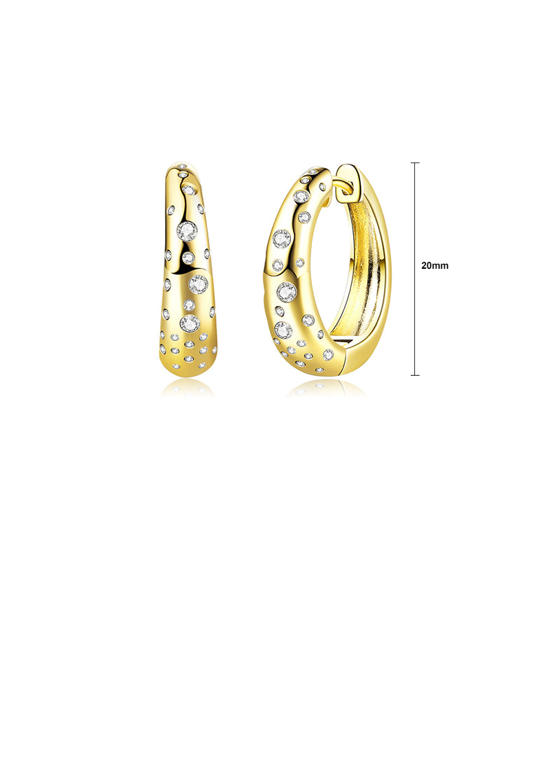 Simple and Fashion Plated Gold Geometric Circle Stud Earrings with Cubic Zirconia - Luxurious Look