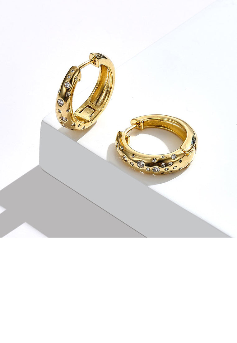 Simple and Fashion Plated Gold Geometric Circle Stud Earrings with Cubic Zirconia - Luxurious Look