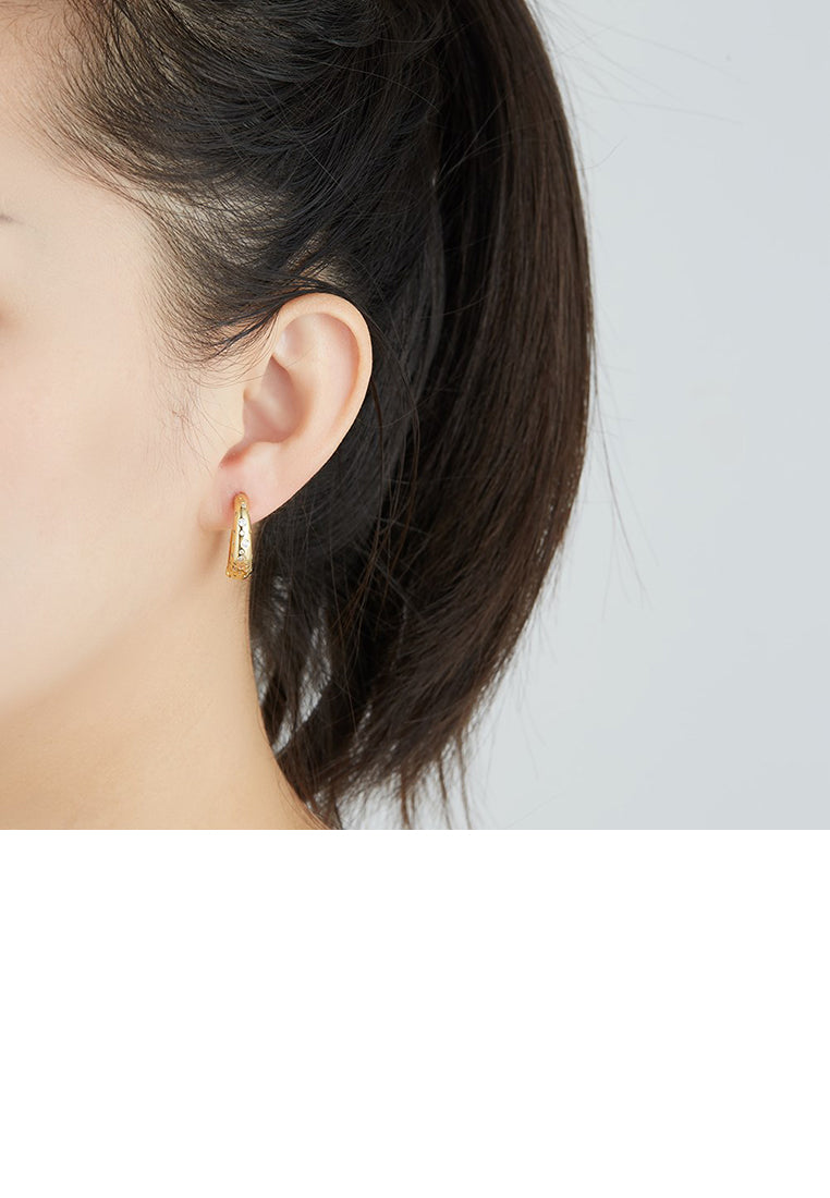 Simple and Fashion Plated Gold Geometric Circle Stud Earrings with Cubic Zirconia - Luxurious Look