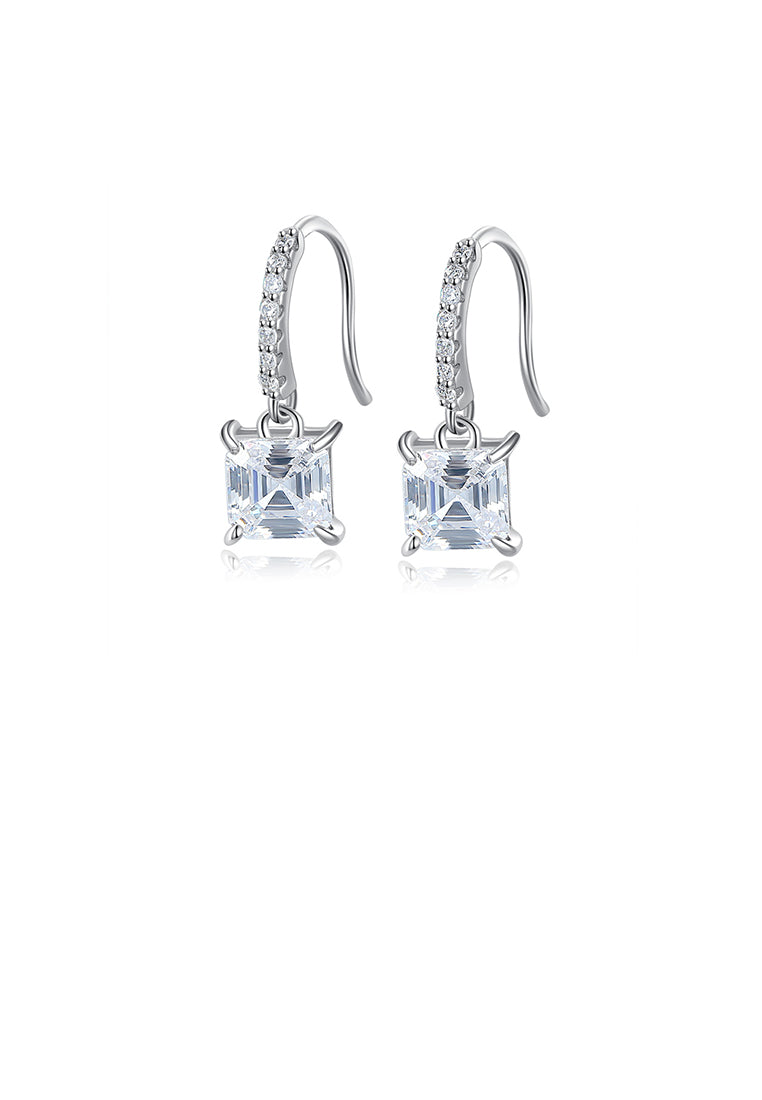 925 Sterling Silver Fashion Simple Geometric Square Earrings with Cubic Zirconia - Luxurious Look