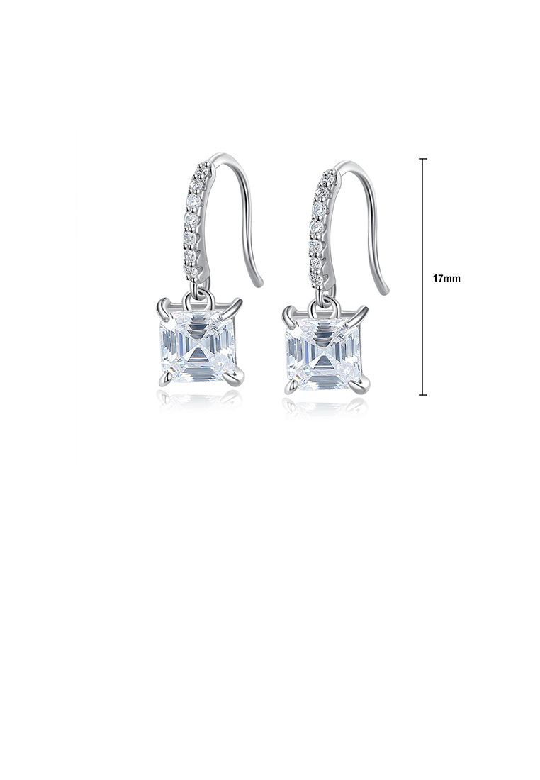 925 Sterling Silver Fashion Simple Geometric Square Earrings with Cubic Zirconia - Luxurious Look