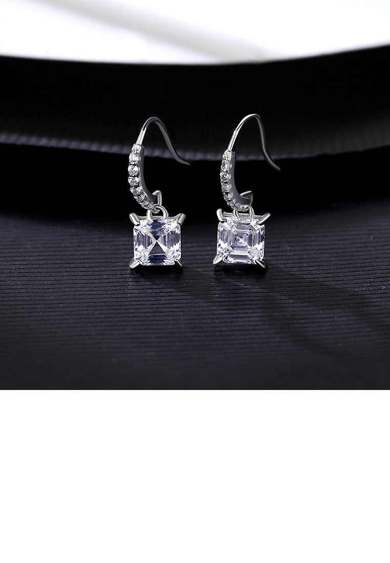 925 Sterling Silver Fashion Simple Geometric Square Earrings with Cubic Zirconia - Luxurious Look