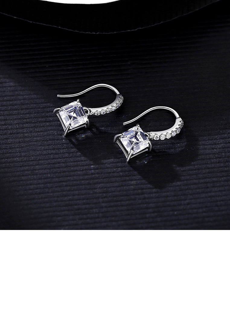 925 Sterling Silver Fashion Simple Geometric Square Earrings with Cubic Zirconia - Luxurious Look