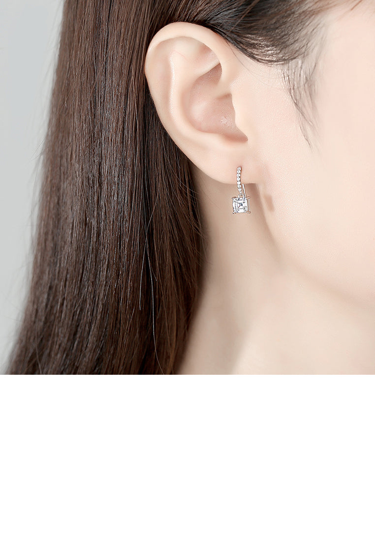 925 Sterling Silver Fashion Simple Geometric Square Earrings with Cubic Zirconia - Luxurious Look