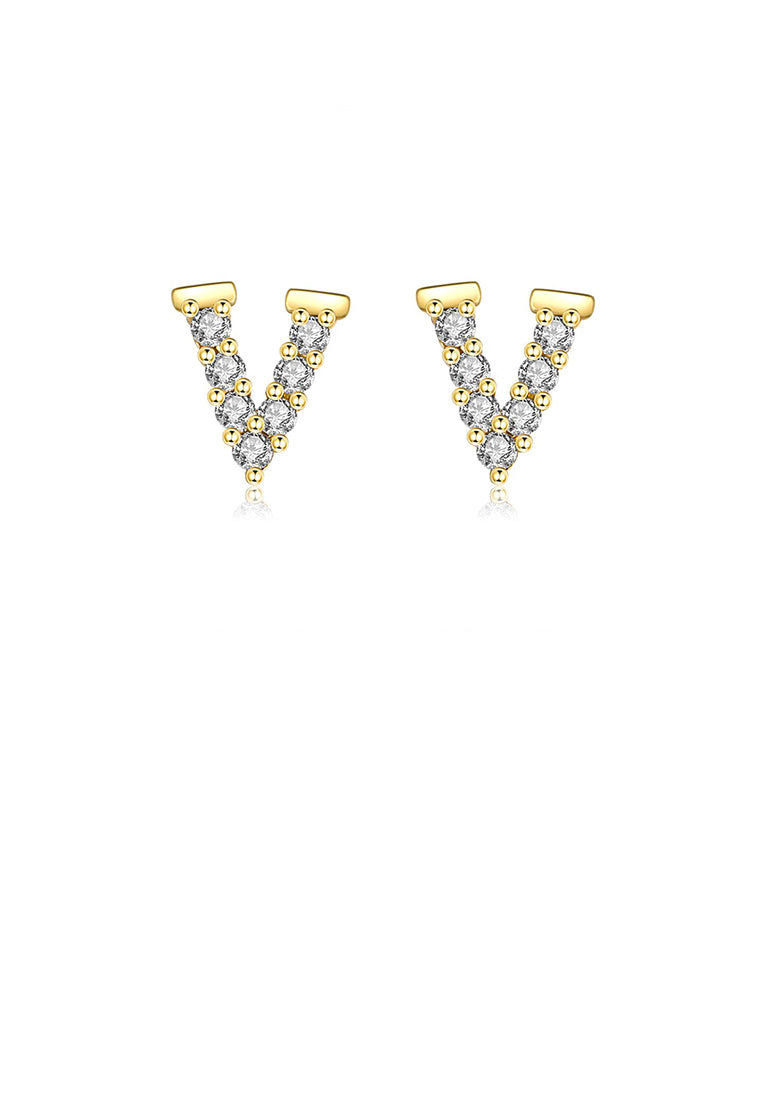 Fashion and Simple Plated Gold V-shaped Stud Earrings with Cubic Zirconia - Luxurious Look