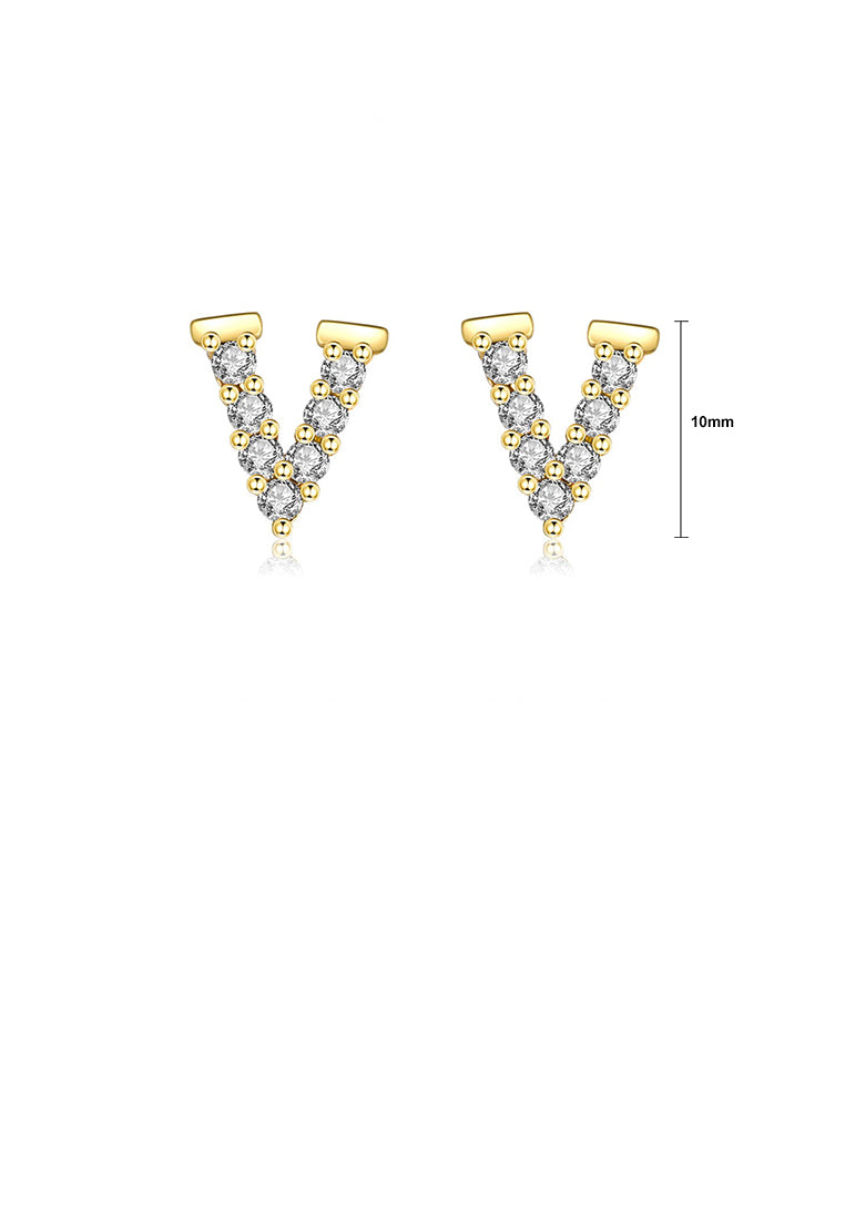 Fashion and Simple Plated Gold V-shaped Stud Earrings with Cubic Zirconia - Luxurious Look