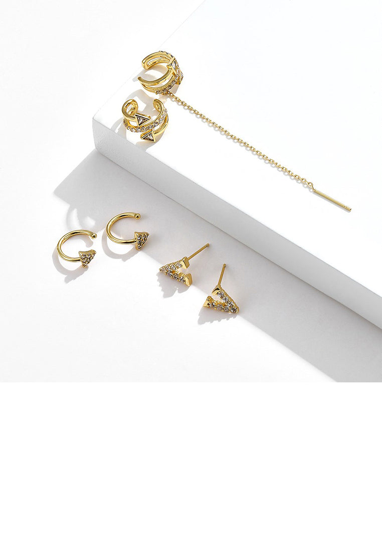 Fashion and Simple Plated Gold V-shaped Stud Earrings with Cubic Zirconia - Luxurious Look