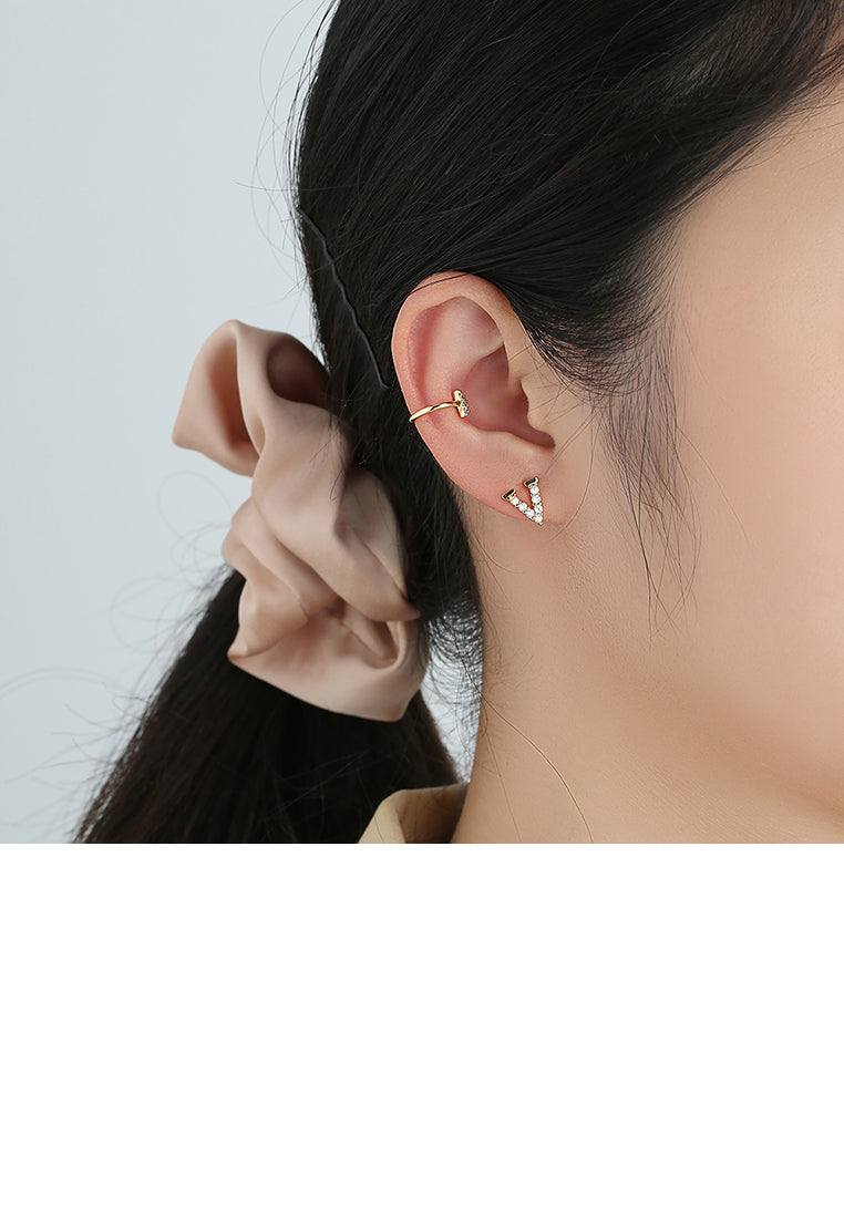 Fashion and Simple Plated Gold V-shaped Stud Earrings with Cubic Zirconia - Luxurious Look