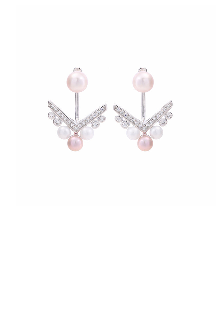 925 Sterling Silver Simple Fashion Geometric Triangle Freshwater Pearl Stud Earrings with Cubic Zirconia - Luxurious Look