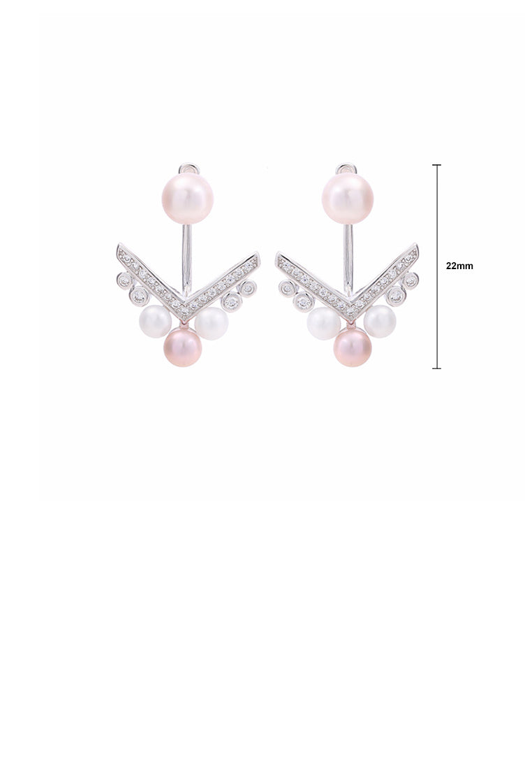 925 Sterling Silver Simple Fashion Geometric Triangle Freshwater Pearl Stud Earrings with Cubic Zirconia - Luxurious Look
