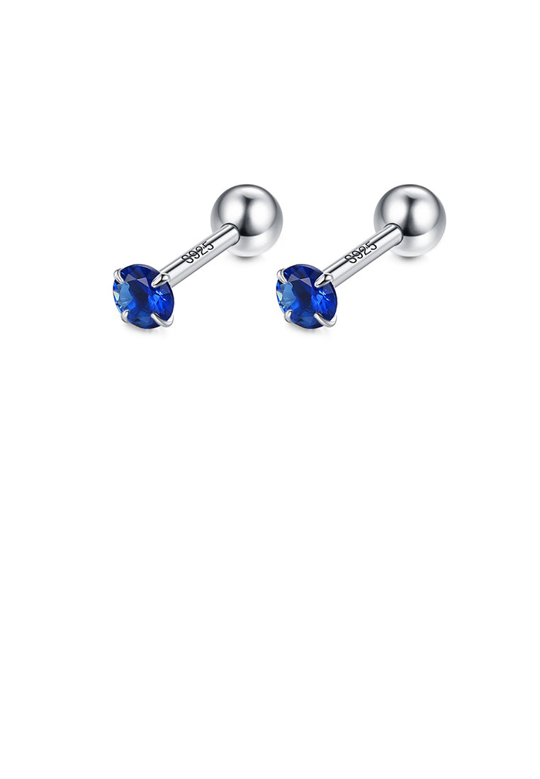 925 Sterling Silver Simple Temperament Geometric Blue Cubic Zirconia Stud Earrings - Luxurious Look