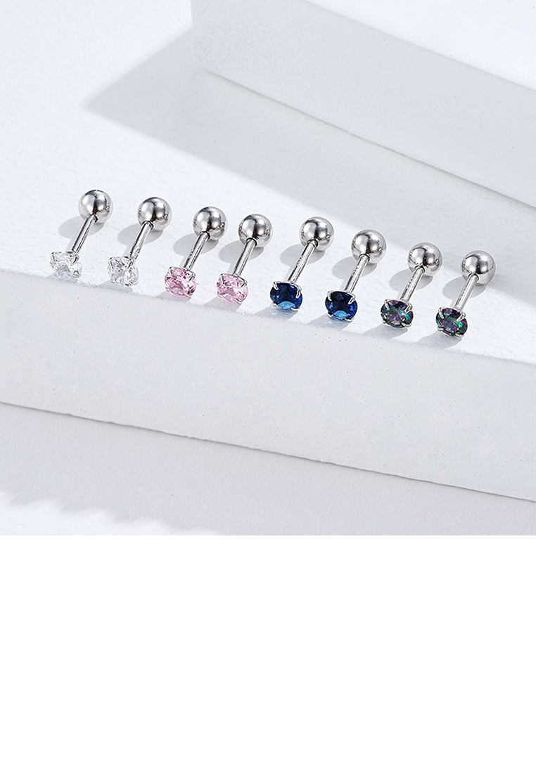 925 Sterling Silver Simple Temperament Geometric Blue Cubic Zirconia Stud Earrings - Luxurious Look