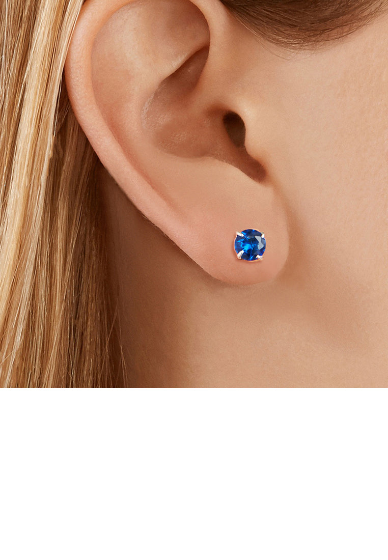 925 Sterling Silver Simple Temperament Geometric Blue Cubic Zirconia Stud Earrings - Luxurious Look
