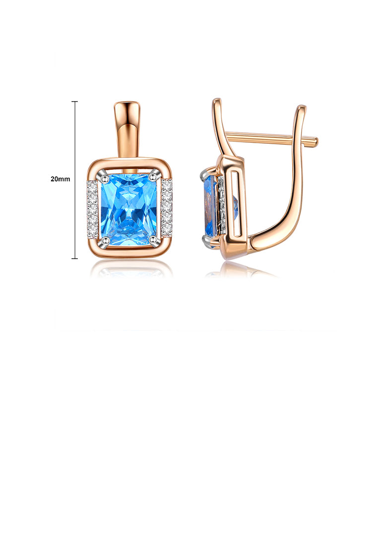 925 Sterling Silver Plated Rose Gold Fashion and Elegant Geometric Square Blue Cubic Zirconia Earrings - Luxurious Look