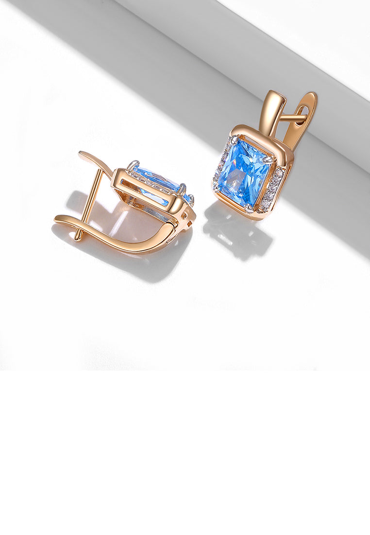 925 Sterling Silver Plated Rose Gold Fashion and Elegant Geometric Square Blue Cubic Zirconia Earrings - Luxurious Look