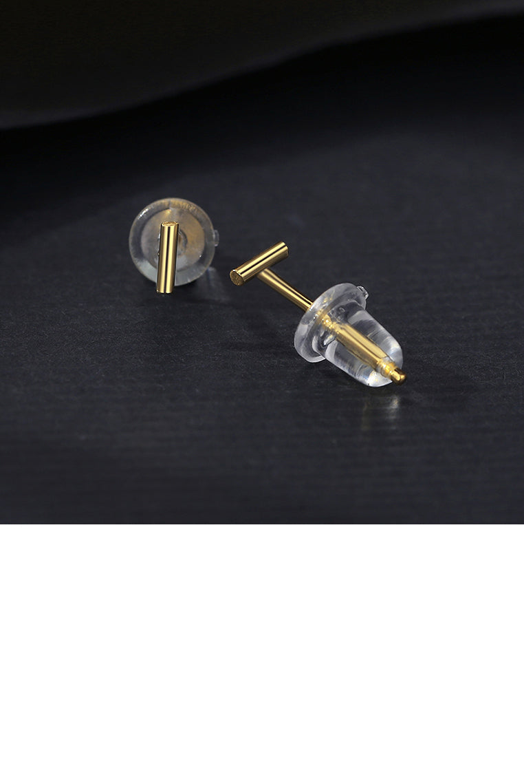 925 Sterling Silver Plated Gold Simple and Delicate Geometric Bar Stud Earrings