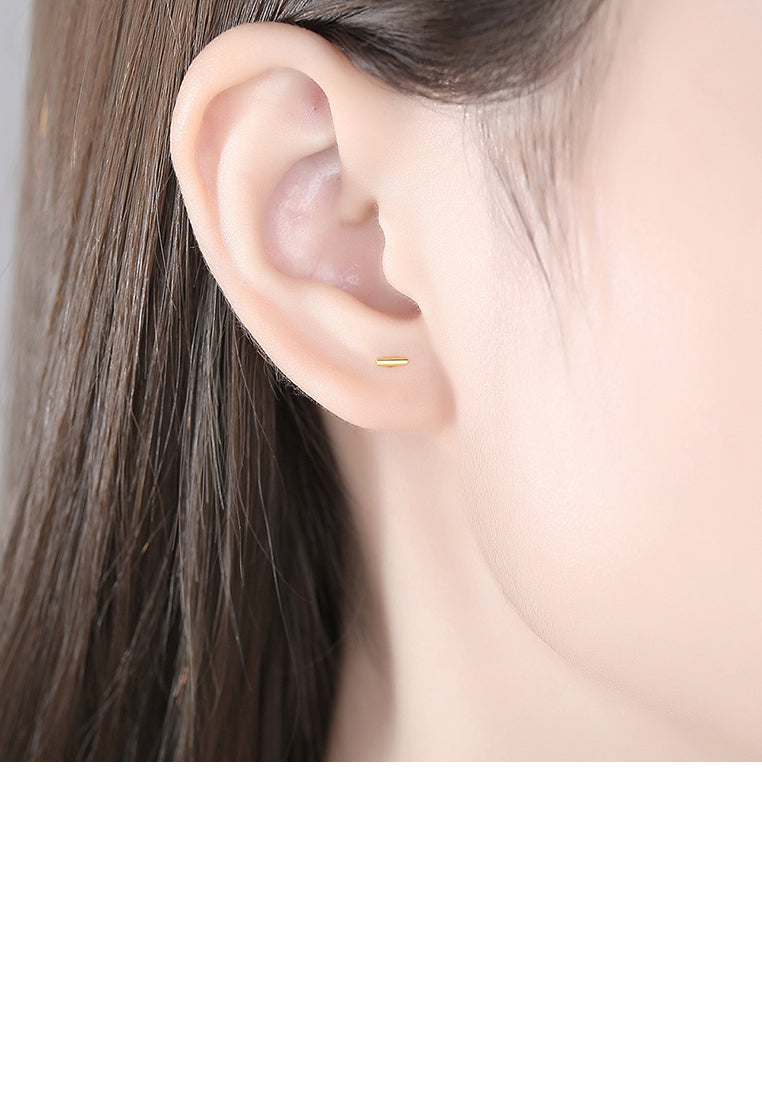 925 Sterling Silver Plated Gold Simple and Delicate Geometric Bar Stud Earrings