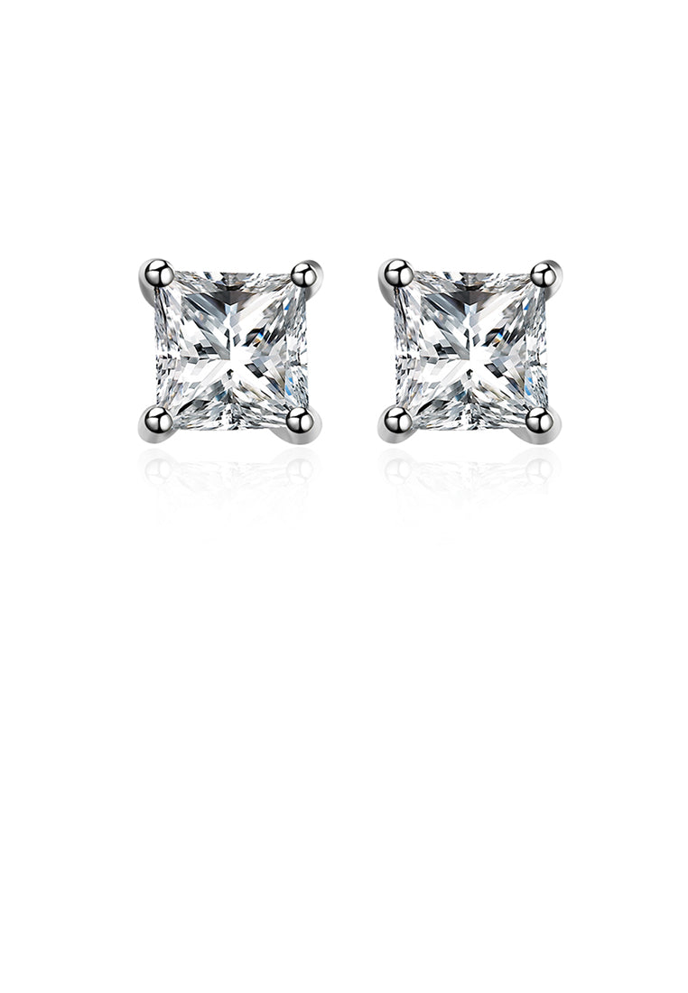 925 Sterling Silver Simple Fashion Geometric Square Cubic Zircon Stud Earrings