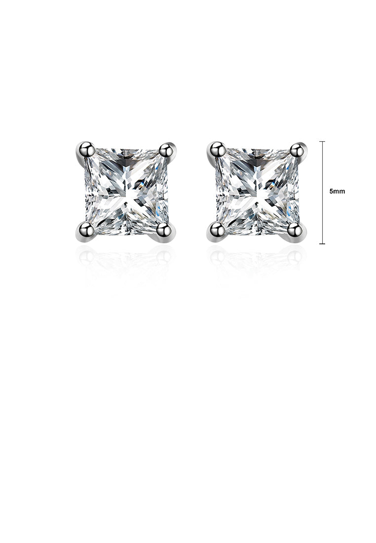 925 Sterling Silver Simple Fashion Geometric Square Cubic Zircon Stud Earrings